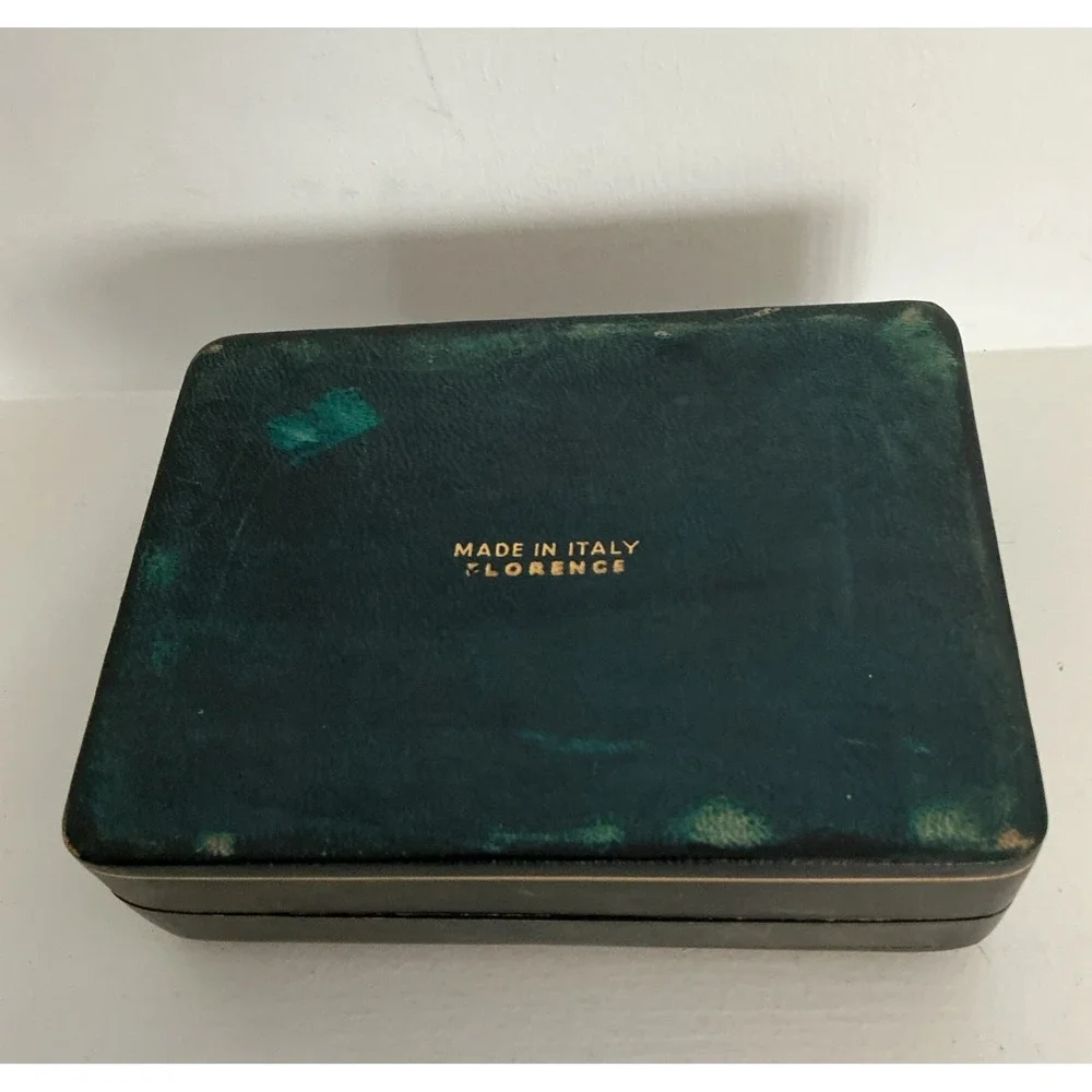 Vtg Italian Leather Jewelry Trinket Box Fleur de lis 5.5
